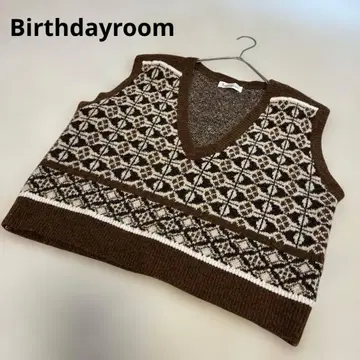 생일 룸 니트 베스트 상의 기하학 패턴 올 패턴 브라운 브라운