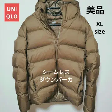 새상품급 UNIQLO 심리스 다운 후드티 XL 단종 컬러 브라운