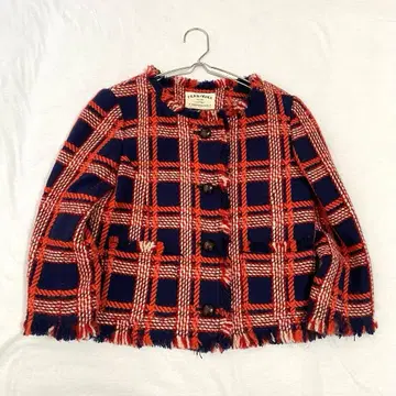 프레임워크 노카라 프린지 자켓 트위드 체크 무늬 울 혼방 36