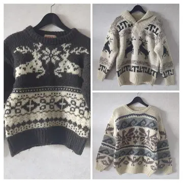 빈티지 90s 루돌프 무늬 카우친 스웨터 두꺼운 원단