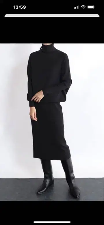 YAMADAYA 블랙 터틀넥 롱 니트 원피스