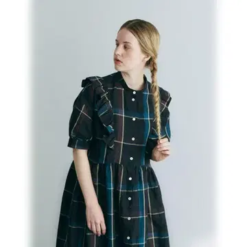 MAGALI 마드라스 린넨 숄더 프릴 원피스