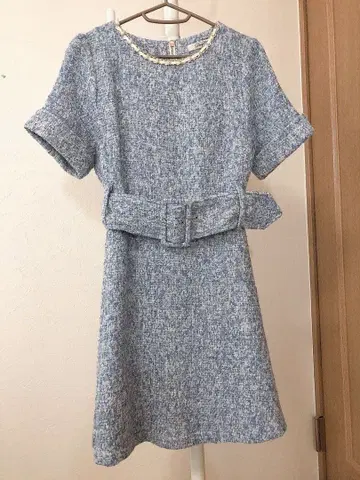 [ 새상품급 ] 트위드 원피스 스카이블루 x 골드