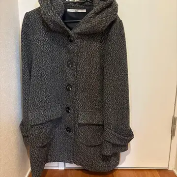 Chez toi 후드 부착 롱 코트 그레이 계열