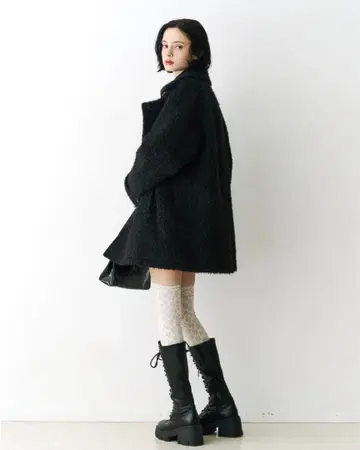 오버 사이즈 더블 브레스트 A 라인 코트 블랙