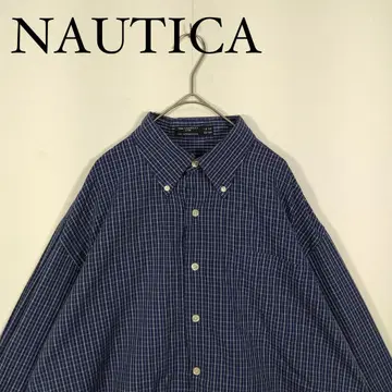 NAUTICA 네이비 체크 긴팔 셔츠 버튼 다운 L