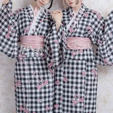 파르엘피 리본 체크 무늬 유카타