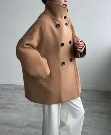 noble 스탠드 카라 오버코트 카멜