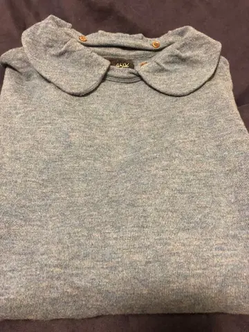 45R 카라 부착 울 니트 스웨터 튜닉 하야마 블루