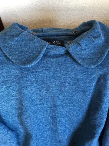 45R 카라 부착 울 니트 스웨터 튜닉 하야마 블루