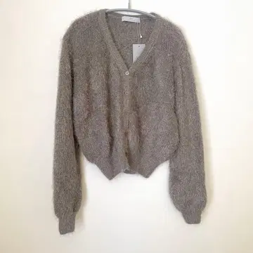 가디건 카키 니트 프리 사이즈 숏 기장 모헤어풍