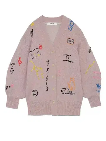 FUR FUR 메시지 자수 가디건