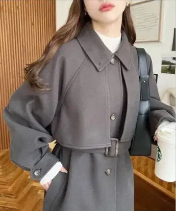 니트 멜톤 2WAY 어레인지 칼라 롱 코트