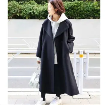 이에나 롱 슬릿 노카라 코트 루즈핏 네이비 36