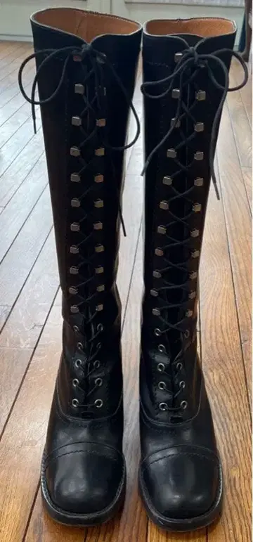 70's 초 레어 빈티지 레이스업 롱 부츠 블랙 천연 가죽 레이스업