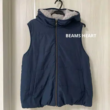 빔즈 하트 BEAMS HEART 네이비 후드 부착 리버서블 다운 베스트