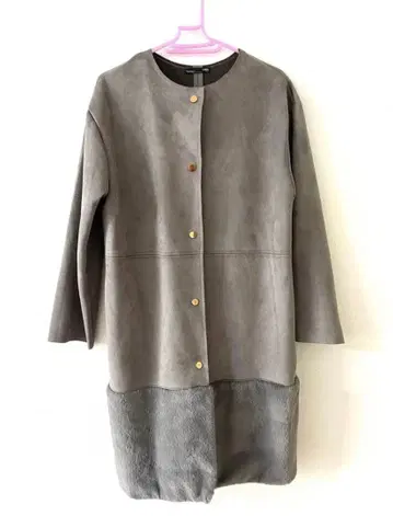 새상품급 ZARA 페이크 스웨이드 코트 밑단 퍼 그레이