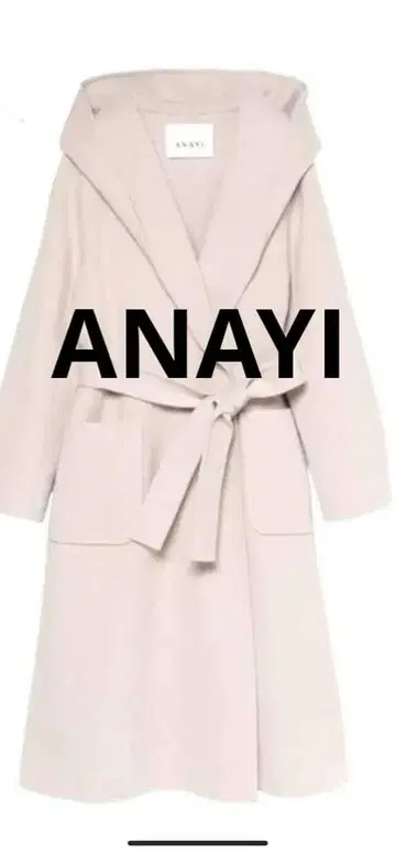 ANAYI 더블 크로스 후드 코트 리본 벨트 롱 가운