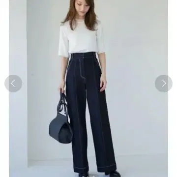 amel 화이트 스티치 하이 라이즈 데님 xs 인디고