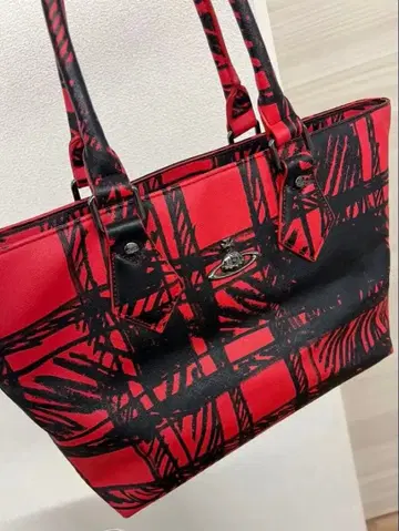 레드 블랙 체크 토트백