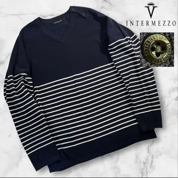 컨디션 최상 INTERMEZZO 썸머 니트 보더 V넥 스웨터 2XL
