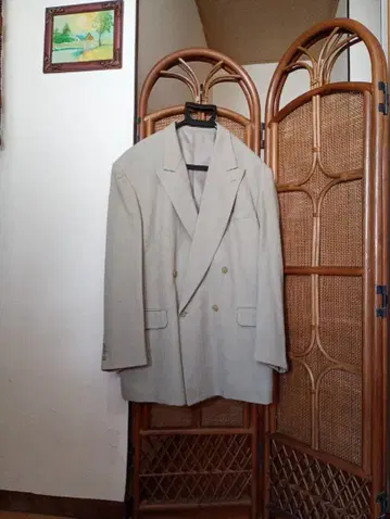 베이지 더블 브레스트 수트 세트