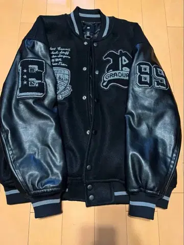 바시티 자켓 블랙 울 가죽