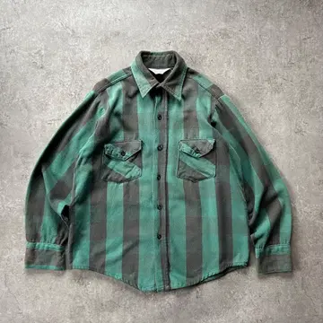 70s 프로스트프루프 플란넬 셔츠 USA제 M 그린 x 블랙