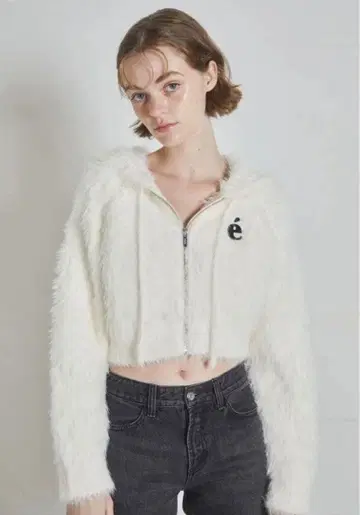 shaggy knit zipper hoodie 아이보리