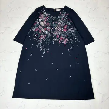 로즈 티아라 플라워 자수 원피스 꽃무늬 네이비 빅 사이즈 46