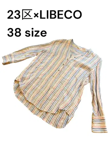 23구 x LIBECO 스트라이프 스키퍼 셔츠 38 V넥 린넨 100%