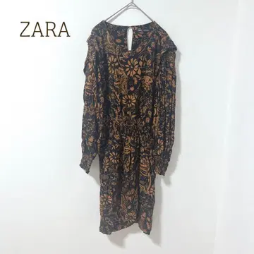 ZARA 자라 꽃무늬 허리 개더 원피스 L 블랙 무릎 기장 올 패턴