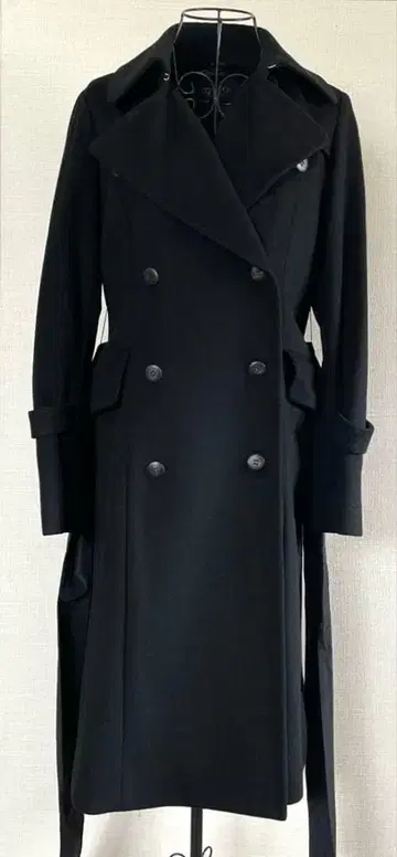 [ BASILE28 ] 블랙 더블 브레스트 롱 코트 [ 바레 ]