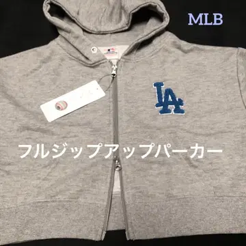 MLB 다저스 로고 자수 크롭 집업 후드티 M
