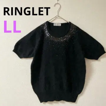 [ RINGLET ] 니트 반팔 스웨터 비즈 장식 일본제 블랙 LL