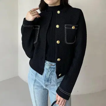 노카라 니트 자켓 아뉴앙스 블랙