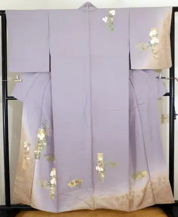 순수 실크 연한 등나무색 이중 기모노 호몬기 금채 유젠 염색