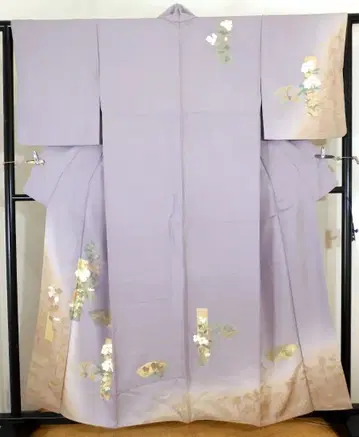 순수 실크 연한 등나무색 이중 기모노 호몬기 금채 유젠 염색