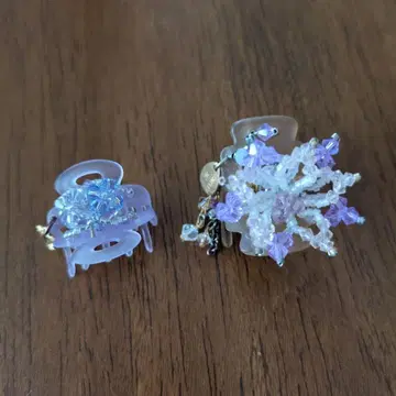 컴플렉스 비즈 비즈 헤어 클립 보라색 2개 세트 묶음 판매