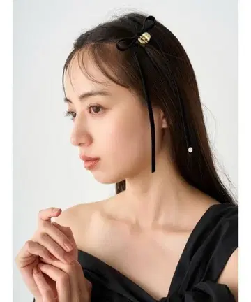 SNIDEL 벨로아 리본 미니 바렛 블랙