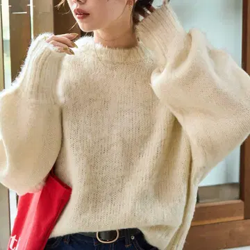 FREAK'S STORE 컬러 샤기 니트 숏 풀오버 내추럴