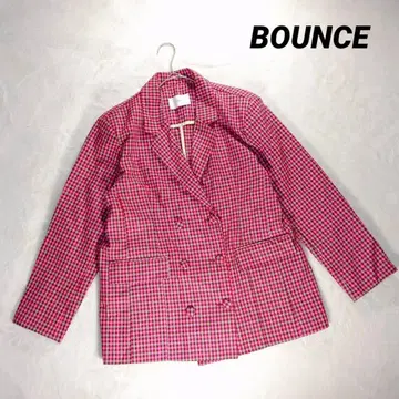 [ BOUNCE ] 더블 브레스트 자켓 빅 깅엄 체크 핑크