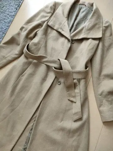 ANAYI 캐시미어 100% 카멜 베이지 롱 코트 벨트 포함 38