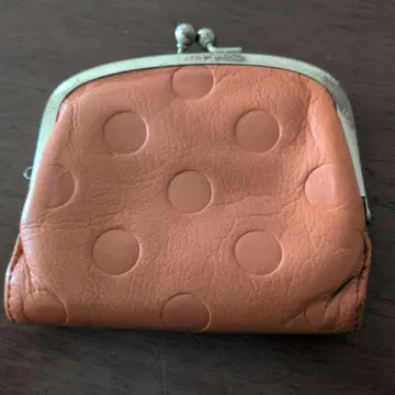 주케로 지갑 이단 접이식 가마구치 여성용 천연 가죽 네이비 오렌지