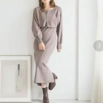 mysty woman 더블 ZIP 니트 가디건 슬리브리스 원피스