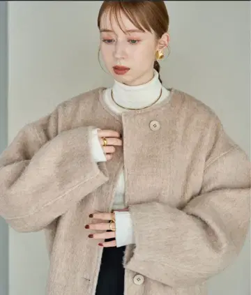 hinari 노카라 샤기 롱 코트