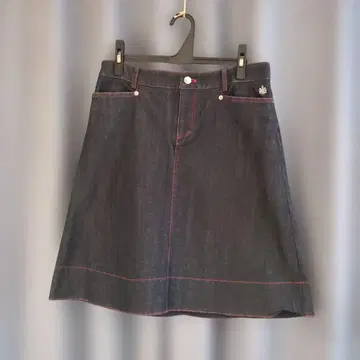 다크 데님 미디 스커트