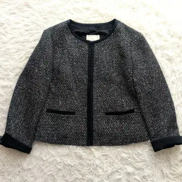 새상품급 23구 트위드 노카라 자켓 네이비 38