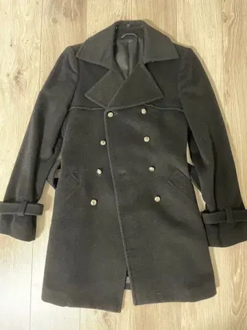 다크 그레이 울 더블 브레스트 피 코트