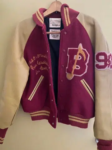 HOUSTON 바시티 자켓 천연 가죽 버건디 베이지